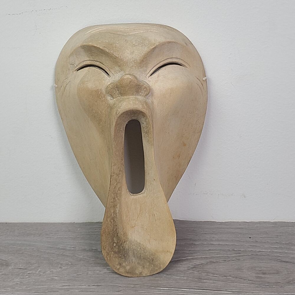 Carved‎ Hibiscus Wood Mask Indonesia Scream Sing Emotion Theatric Face